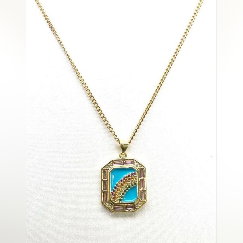 Melania Clara Fortune Collection Fantasy Necklace Gold Tone with Rainbow Pendant